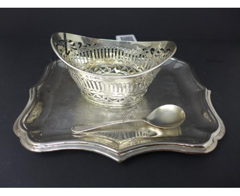 A Victorian silver pierced dish of basket form, George Nathan &amp; Ridley Hayes, Chester 1899, together with a silver spoon,