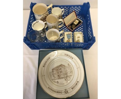 A quantity of Masonic memorabilia, mainly Yorkshire area. To include 3 jewels, a plate, and mugs. Together with a Royal Marin