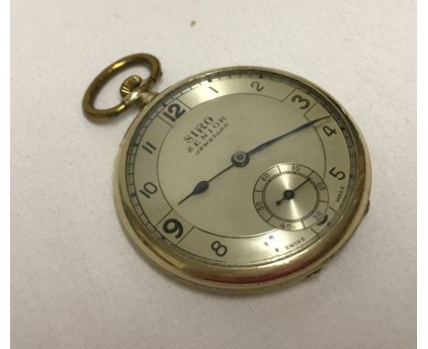 A vintage gold plated Siro Senior Jewelled Swiss made pocket watch. In working order. Approx. 4½cm diameter.