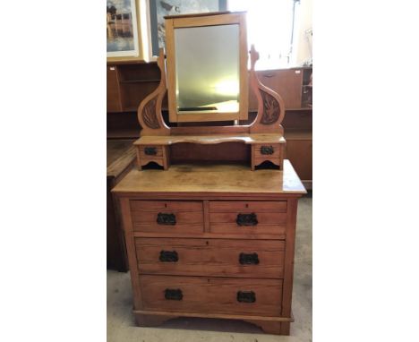 A vintage pine mirror backed chest of drawers / dressing table. 2 over 2 chest of drawers with swing mirror. Approx. 91 x 45c