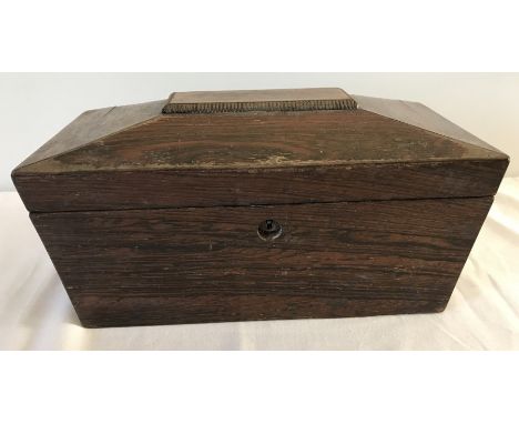 A vintage wooden coffin shaped tea caddy. In need of restoration. 