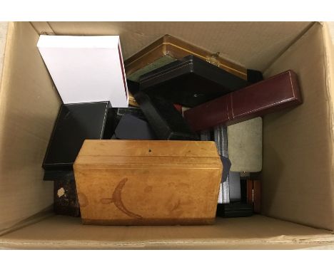 A box of vintage and modern empty jewellery and cutlery gift boxes. To include boxes for necklaces, earrings and bracelets. 