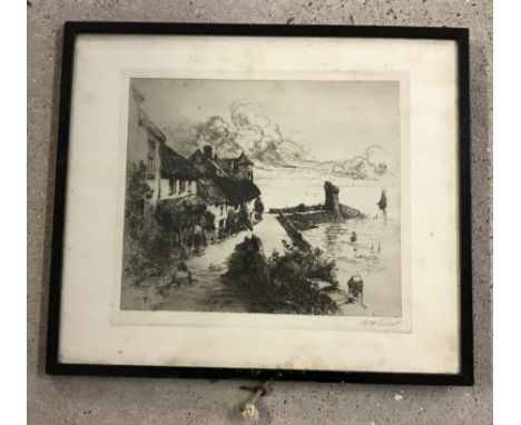 An original Limited edition Etching by Walter H. Sweet. Of Mars Hill, Lynmouth. Framed and glazed. Approx. 22 x 26cm.