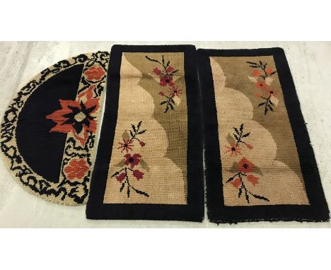 3 vintage pure wool handmade rugs. Made between the wars by Alice Fleming (vendor's Great Aunt). In very good condition. 2 re