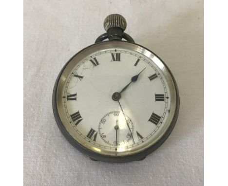 A silver cased pocket watch white enamel face. In working order. 