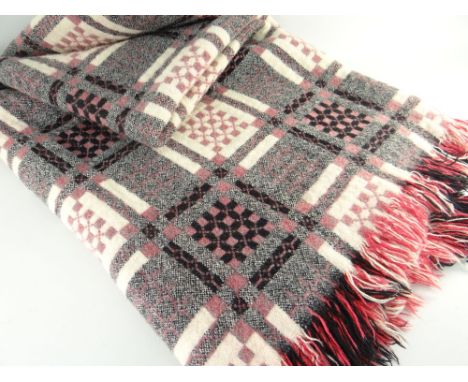 VINTAGE TRADITIONAL WELSH TAPESTRY BLANKET, woven in black, cream and red Condition Report: good overall condition.The blanke