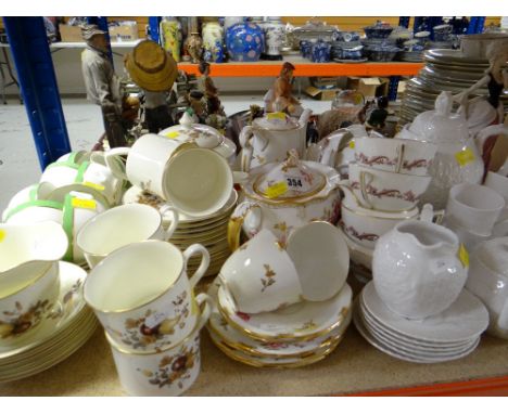 ASSORTED BONE CHINA TEAWARES including Royal Crown Derby 'Royal Pinks &amp; Roses' teapot and coffee pot ETC