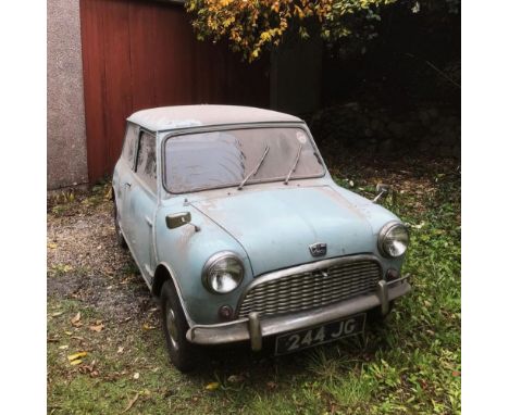 1963 AUSTIN MARK 1 MINI PETROL 848CC HAVING DATELESS/CHERISHED NUMBER PLATE '244 JG', in grey with mileage reading 50331. Flo