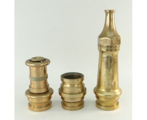 FIRE BRIGADE INTEREST: VIntage brass fire hose short branch and 5/8in. nozzle, stampled with George V monograms, 'Orme', 1942