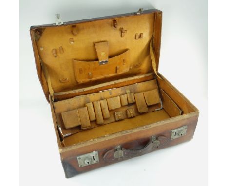 VINTAGE LEATHER GENTLEMAN'S VANITY SUITCASE BY A. DAVIES &amp; CO, 10 Strand London, with pig skin lined fitted interior, ext