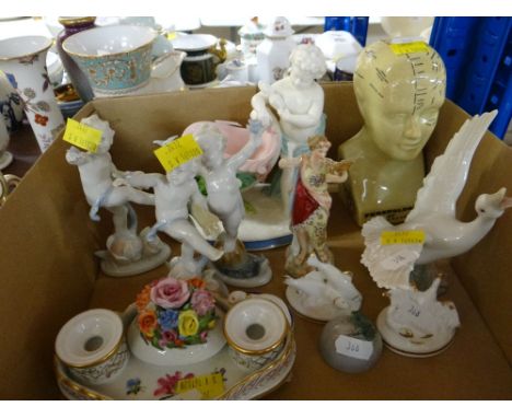 ASSORTED CABINET CHINA including Herend miniature ink stand and three Royal Worcester 'Country Life' series models of animals