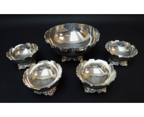 STERLING SILVER BOWL &amp; SET OF FOUR MATCHING SMALLER BOWLS, 29.4oz (5)