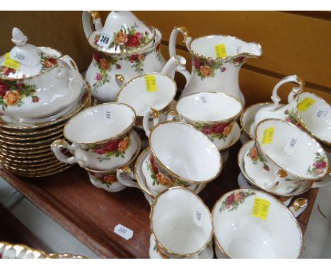 ROYAL ALBERT 'OLD COUNTRY ROSES' TEA SERVICE FOR TWELVE including teapot and stand, hot water jug, milk jug and creamer, sucr