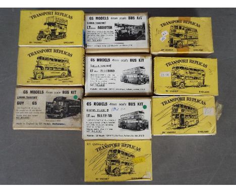 GS Models - Varney Models - A collection of 10 white metal bus model kits in 1:76 scale including Guy single deck, AEC LT Blu