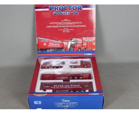 Corgi - Hauliers of Renown - A two truck set in the livery of Barry Proctor Services Ltd. # CC99169. It contains a Scania Top