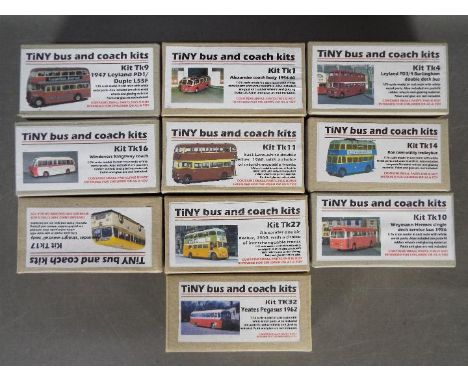 Tiny Bus And Coach Kits - A group of 10 x 1:76 scale resin model bus kits including # Tk17 Alexander straight waistrail body,