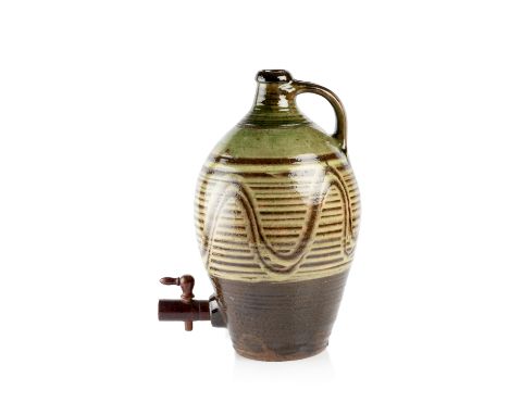 Michael Cardew (1901-1983) at Winchcombe Pottery Cider flagonwith green toned slip glaze and combed decorationimpressed potte