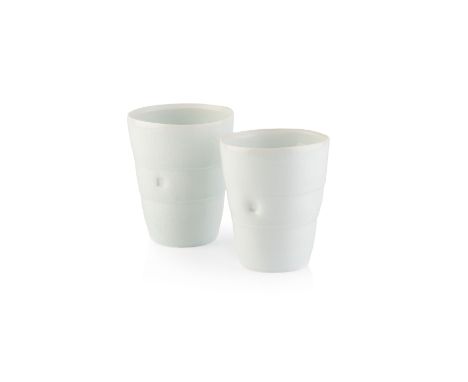 Edmund de Waal (b.1964)A near pair of beaker vasesporcelain, with a celadon crackled glazeimpressed potter's seals11cm and 10