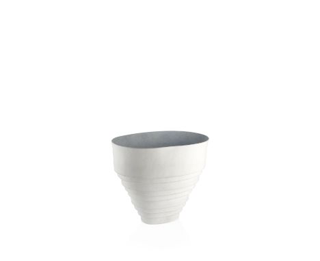 Elizabeth Fritsch (b.1940)Large vesselhand-built stoneware with a stepped body and cream glaze, the interior with a light blu