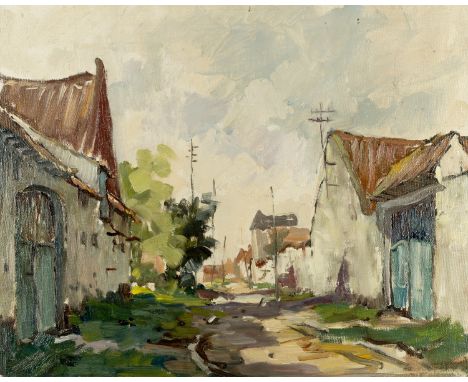Impressionist SchoolShaded Lane in a Villageoil on board39 x 50cm.