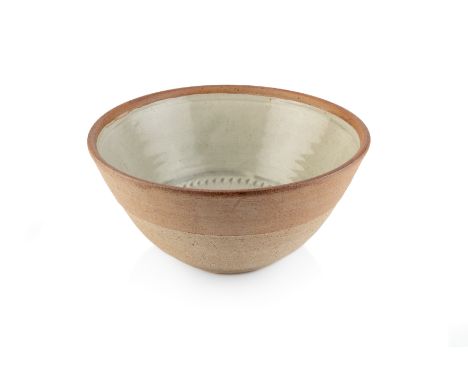 Richard Batterham (1936-2021) Bowlstoneware, with green ash glaze to the interiorunmarked13cm high x 27cm wide.  Overall ok w