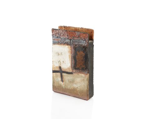 Robin Welch (1936-2019) Slab vesselstoneware, with black painted crossimpressed potter's seal mark to the footrim24.5cm high 
