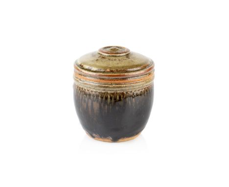 Richard Batterham (1936-2021)Caddy with covertenmoku and ash glazeunmarked11.5cm high.  Appears good with no damage or restor