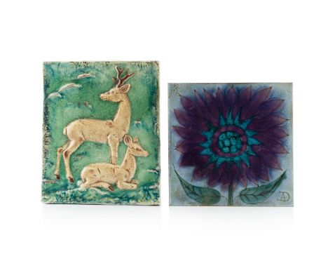 Audrey Durnan for Chelsea PotteryTiledecorated with a purple flowersigned with initials25 x 25cm; and a Continental tile of t