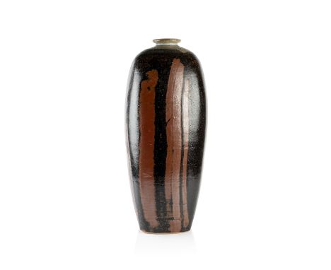 Richard Batterham (1936-2021) VaseSquare shouldered vase with narrow rim, ash glaze to the very top with iron over the bodyun