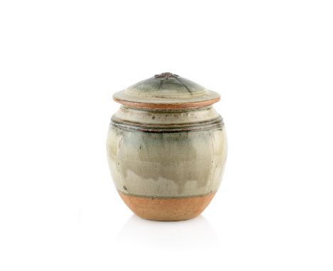 Richard Batterham (1936-2012) Large pot and coverash glaze with raised shoulder rimunmarked26cm high.  Condition appears good