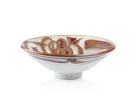 Alan Caiger-Smith (1930-2020) at Aldermaston Pottery Large bowltin glazed earthenware, 10A lustre red glaze on white groundsi
