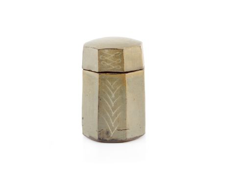 Charlotte Epton (1902-1970) at Leach PotteryCanister and cover, circa 1927-1930green glaze with incised white patternsimpress
