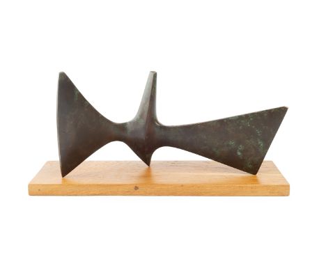 Robert Fogell (b.1963)Winged Form1/5, signed and numberedgreen patinated bronze on a wooden base34cm wide.  Light surface scr