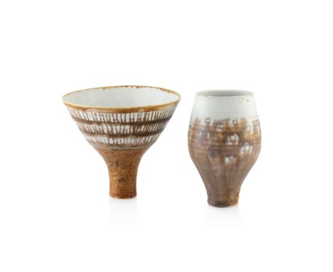 Marianne de Trey (1913-2016) Footed bowl and a vasethe footed bowl with banded decoration, the vase with applied glazeeach wi