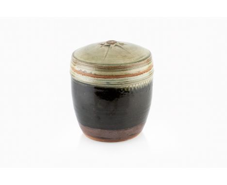Richard Batterham (1936-2021) Pot and coverstoneware, the lid with ash glaze, the pot with iron and tenmoku glazeunmarked21cm