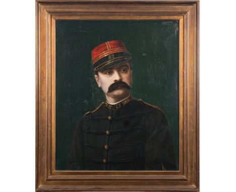 French School late 19th Century, signed Pous-Portrait of an 82nd Regiment French Infantry Captain,:- head and shoulders, wear