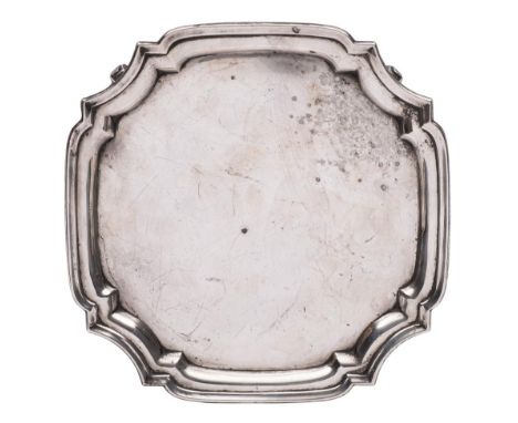 A George V silver salver, maker Harrison Brothers & Howson, Sheffield, 1931: of square outline with re-entrant corners, havin