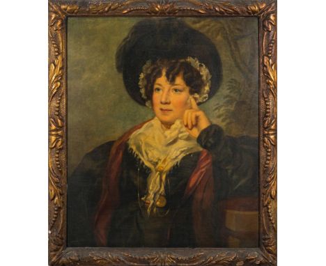 Manner of Landseer, English School 19th Century-Portrait of Mrs John Peek of Loddiswell, Devon,:-oil on canvas, 74 x 61cm.