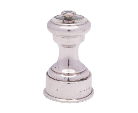 A George V silver pepper mill, maker S Blanckensee & Son Ltd, Birmingham, 1914: of traditional waisted form, with steel grind