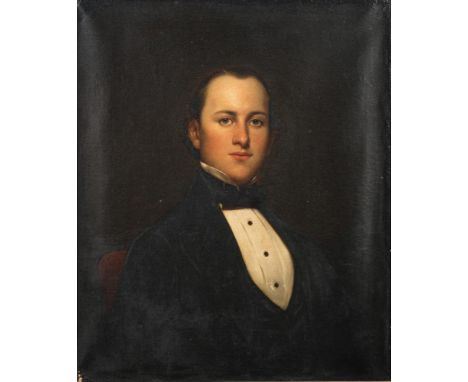 English School Circa 1860- Portrait of a young man,:- bust-length,with short dark hair and brown eyes,oil on canvas, 74 x 62c