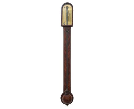 Stebbing, Portsmouth a Georgian mahogany stick barometer: the arched brass dial having a subsidiary thermometer and engraved 