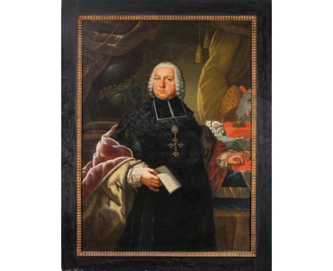 ! European School 19th Century-Portrait of a nobleman priest,:-three-quarter length in religious robeswearing a powdered wig 
