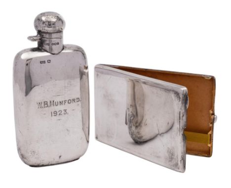 A George V silver hip flask, maker Walker &amp; Hall, Sheffield, 1922: inscribed and dated, of rectangular outline with turn-