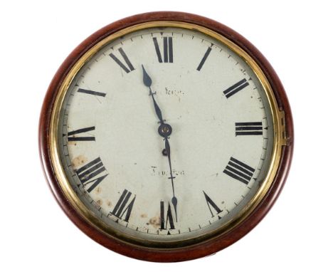!Tucker, Tiverton, a mahogany convex dial wall clock: having an eight-day duration, single fusee movement with anchor escapem
