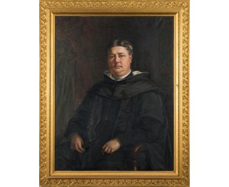 English School, late 19th Century-Portrait of Reverend Edward Peek [1841-1898],  rector at Rousdon,:-half-length seated, sign