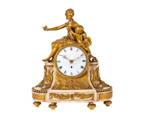 William Johnson, London, a white marble and ormolu mantel clock: having an eight-day duration single fusee movement with anch