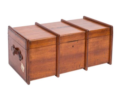 A camphorwood trunk:, of traditional form with leather carrying handles to the sides, the hinged top with stencilled name 'C.