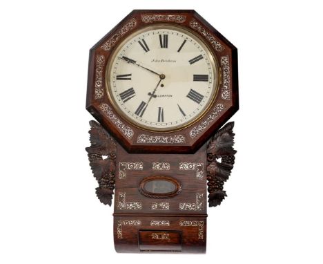John Benham, Cullompton, an inlaid drop-dial wall clock: the eight-day duration timepiece fusee movement having a thirteen-in