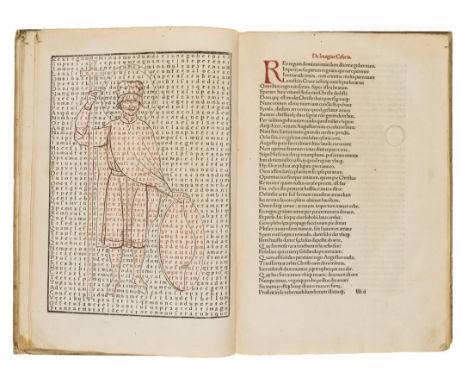 Rabanus Maurus. De Laudibus Sancte Crucis, edited by Jacobus Wimpheling, collation: Aa6 Bb4 a-k6; A, B6 C4, printed in red an