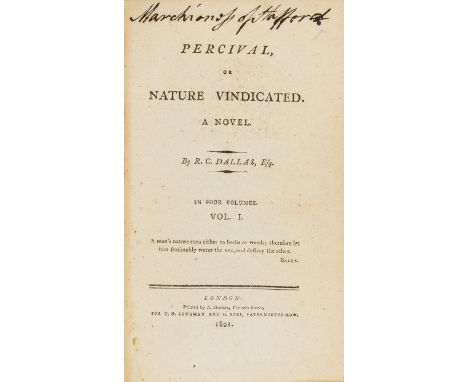 Dallas (Robert Charles) Percival, or Nature vindicated, 4 vol., first edition, half-titles, that in vol. 1 lacking, spotted, 